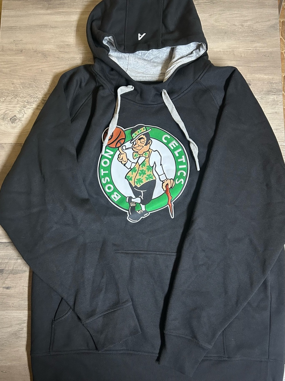 Antigua Men's Black Zip-Up Hoodie with Green & White Boston Celtics Logo